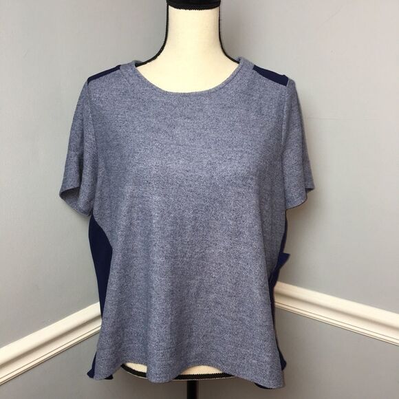 Comme Toi Blue Sheer Back Short Sleeve Top M - Picture 1 of 8